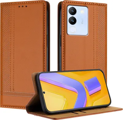 Produktbild von Handyhülle für Vivo V29E 5G Leder Flip Klappbare Schutzhülle mit Standfunktion Braun