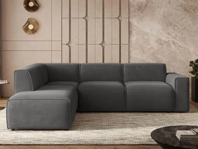 Produktbild von GrainGold Ecksofa L-Form Links Eluno - Ecksofa mit Schlaffunktion, Bettkasten - Moderne Ecksofa, Wohnzimmer Sofa - Eckcouch Dunkelgrau (Castel 93)