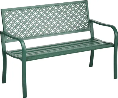 Produktbild von Sweiko Gartenbank aus Metall, 2-Sitzer, wetterbeständig, 127 cm x 63 cm x 83 cm, Grün