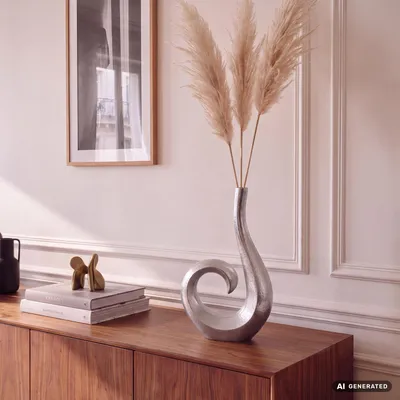 Obrázok produktu pre FineBuy, dekoratívna váza, 47 cm, hliník, strieborná, spirálový dizajn, malá dekoratívna váza, extravagantná váza na kvety, hliníková stolová váza, dekorácia do interiéru, stolová dekorácia, ručne vyrobená, Obrázok generovaný UI