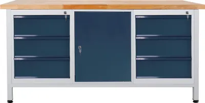 Produktbild von Werkbank Giant Rhino mit 6 Schubladen + 1 Tür | HxBxT 84x170x60cm | Traglast 500kg | Lichtgrau/Anthrazitgrau