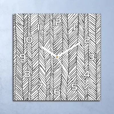 Produktbild von Deko Glasuhr Wanduhr 30x30 Fischgrätenmuster Quarz Küchenuhr Bürouhr