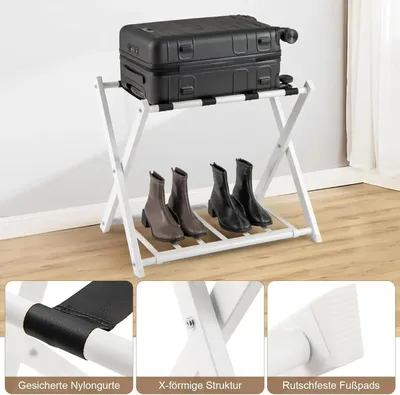 Produktbild von Gepäckständer/Kofferablage - 2er-Set - Klappbar - 2-stöckiges Design - Metallrahmen - Für Schlafzimmer/Gästezimmer/Hotel - Weiß