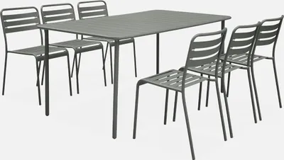 Immagine prodotto di Set tavolo da giardino in acciaio con 6 sedie, 160cm, Verde kaki