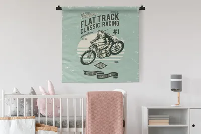 Produktbild von MuchoWow® Wandteppich Wandbehang Motorrad - Rennen - Retro 90x90 cm Tapisserie Dekoration Wandtuch - Wandaufhänger