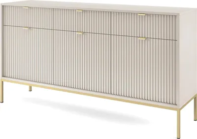 Produktbild von Sideboard Kioto 154 cm Kaschmir Beige & Gold – Rillenfront, Goldene Griffe, Soft-Close, Glamour