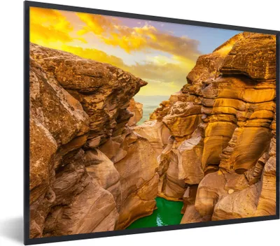 Produktbild von MuchoWow® Gerahmtes Poster Felsen - Meer - Sonnenuntergang - Natur - Wasser 80x60 cm - Poster mit Schwarzem Bilderrahmen Wandposter Rahmen Foto Bilder - Schwarzem - Mit Gestell
