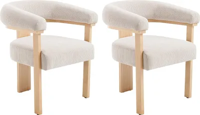 Produktbild von Stuhl mit Armlehnen 2er-Set - Cord & Kautschukholz natur - Beige - LIVELIA