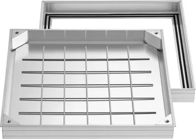 Produktbild von SucceBuy Schachtabdeckung mit Rahmen 50 x 50 cm, Unauffälliger Abdeckdeckel aus Aluminiumlegierung, geeignet für Abflusskanäle auf Gehwegen, in Gärten und auf Terrassen