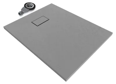 Produktbild von i-flair SMC Duschwanne 100x80 cm – 26 mm flach inkl. Ablaufgarnitur mit Deckel, Grau