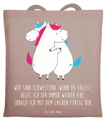 Produktbild von Mr. & Mrs. Panda Jutebeutel Einhörner Umarmen - Braun Pastell - Geschenk, Uni Tasche, Tote Bag, Liebe, Familie, Freundin, Laptoptasche, Schwester, Unicorn, Einhorn