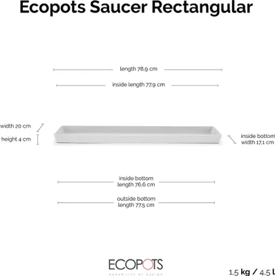 Produktbild von Ecopots Untersetzer rechteckig 80 für Blumentopf - L 78,9 cm x B 20 cm x H 4 cm - Innen- und Außenbereich