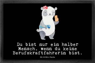 Produktbild von Mr. & Mrs. Panda fußmatte Berufskraftfahrerin Herz 40 x 60 cm - Schwarz - Geschenk, Bodenvorleger, Schmutzfangmatte, Fußabtreter, Schmutzmatte, teppichmatte