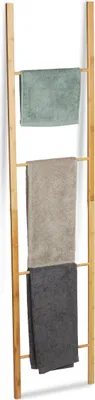 Produktbild von Relaxdays Bambus Handtuchleiter, klappbar, 4 Handtuchstangen, Handtuchständer zum Hinstellen, HBT 180 x 42 x 2 cm, natur