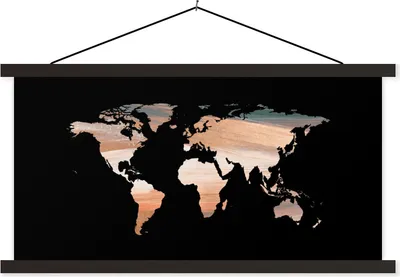 Produktbild von MuchoWow® Textilposter Weltkarte - Farbe - Design 120x60 cm mit schwarzem Rahmen - Dekoration Schlafzimmer