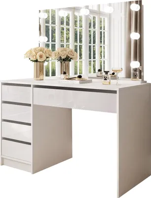 Immagine prodotto di Dmora Scrivania Lusiana 120x55x143h cm Bianco Bianco Lucido, 4 Cassetti Modulabile