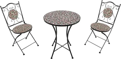 Produktbild von Amélie Mosaik-Bistro-Set in Blumenrosa – 3-teilig – Bistro-Set mit Tisch und 2 Stühlen