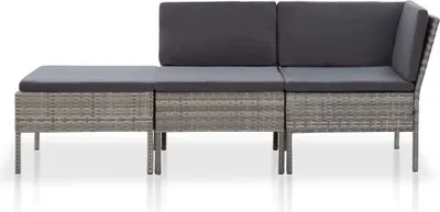 Image de vidaXL Ensemble de salon de jardin 3 pièces avec coussins Poly rotin gris