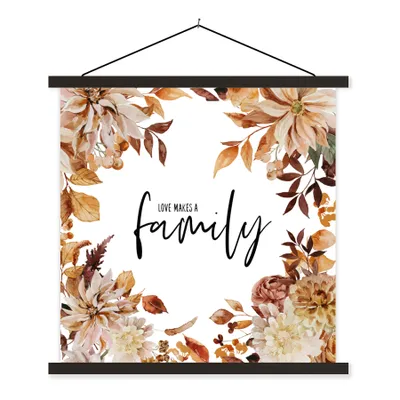 Produktbild von MuchoWow® Textilposter Zitate - Sprichwörter - Liebe macht eine Familie 90x90 cm mit schwarzem Rahmen - Magnetisches