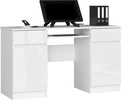 Produktbild von Schreibtisch – Bürotisch – Büroschreibtisch – 135 cm – Weiß / Hochglanz – Funktionaler Arbeitsplatz mit durchdachtem Stauraum