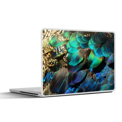 Produktbild von MuchoWow® Laptop Aufkleber Sticker Cover Federn - Pfauenfedern - Pfau - Blau - Kunst 30x22 cm - Laptop-Sticker