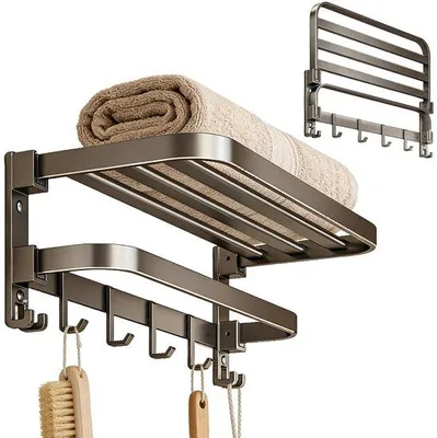 Productafbeelding van Handdoekhouder zonder boren - wandmontage - 8 handdoekhaken - ruimtebesparend voor badkamer en keuken
