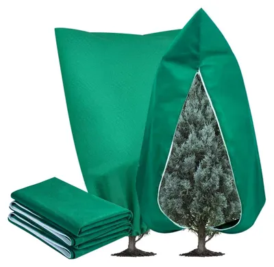 Image de 2 housses d'hivernage pour plantes en pot, 80 × 120 cm, housses d'hivernage pour plantes, housses anti-gel avec fermeture éclair et cordon de serrage, housses de protection respirantes pour arbres et palmiers (vert)