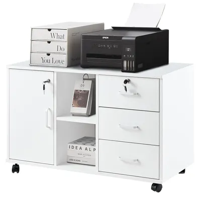 Aktenschrank, 3 Schubladen, abschließbar, Weiß, 90x40x57 cm
