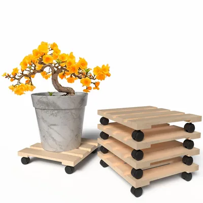 Produktbild von BigDean Pflanzenroller Holz 5er Set Eckig 30 cm - 120 Kg belastbar Rolluntersetzer aus Buchenholz Indoor & Outdoor Blumentopf Untersetzer mit Rollen