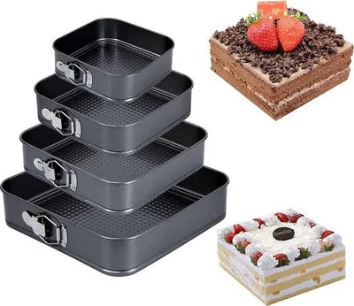 Zdjęcie produktu dla Zestaw 4 form do pieczenia Famanu - 22/24/26/28 cm, kwadratowe, z powłoką nieprzywierającą, czarne