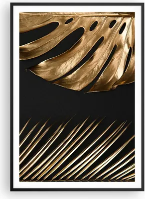 Produktbild von Gerahmtes Poster - Schwarzer Rahmen - Golden Blatt Monstera - 70x100 cm - Wand Bild - Wanddeko - Wandbilder - Kunstposter - Wandposter - Bilderrahmen - Bilder - Kunstdruck - P2BPA70x100-5028