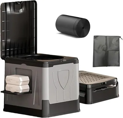 Image de Toilettes portables - Toilettes de camping pour voiture - 30 litres - Boîte de rangement - Sans odeur - 12 sacs poubelle