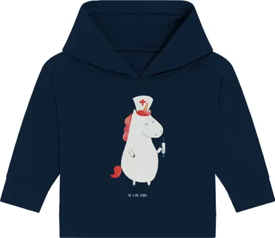 Produktbild von Mr. & Mrs. Panda Organic Baby Hoodie Einhorn Krankenschwester 12. - 18. Monat - French Navy - Geschenk, Unicorn, Ärztin, Krankenpflegerin, Krankenhaus, Krankenpfleger
