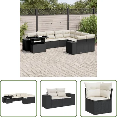 Produktbild von The Living Store 10-tlg. Garten-Sofagarnitur mit Kissen Schwarz Poly Rattan