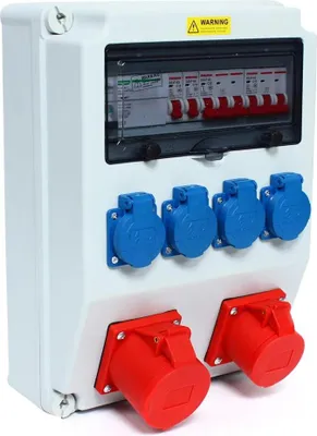 Obrázok produktu pre Rozvodná skriňa - montáž na stenu IP44 - istič FI 63A - zásuvky Schuko x4 - CEE 5-pólové 16A/32A - biele