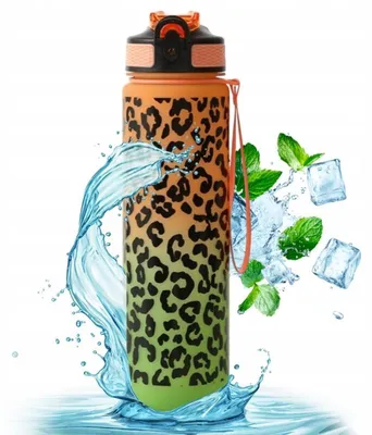Produktbild von Ecarla Trinkflasche Panther Ombre Orange Grün 1L Motivationsflasche