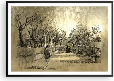 Produktbild von Gerahmtes Poster - Schwarzer Rahmen - Park Spaziergang Baum - 100x70 cm - Wand Bild - Wanddeko - Wandbilder - Wandposter - Bilderrahmen - Bilder - Kunstdruck - Wandbild - P2BAA100x70-3758
