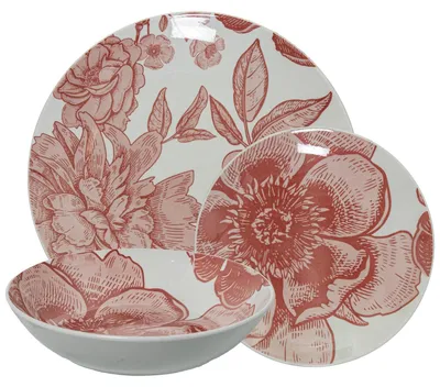 18-teiliges Porzellan-Tafelservice, rosa, 26x6x26 cm