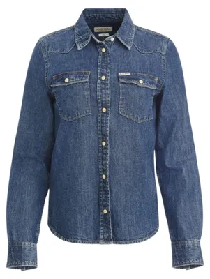 Productafbeelding van Guess langarmshirt van denim, model Gj Slim, artikelnummer W4YH35D5EI3, donkerblauw, maat Small