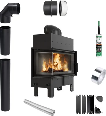 Kamineinsatz KRATKI FLOKI L Lewy 12 kW fi200 Schwarz TERMOTEC Rohrset