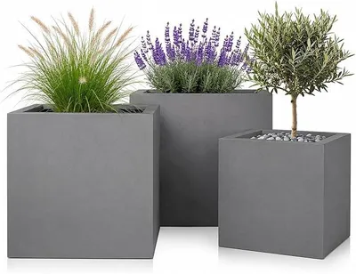 Produktbild von Pflanzkübel Fiberglas Cube Grau 3er-Set 23cm + 28cm + 34cm *Frostbeständig* *UV-Schutz* *Qualitätsware*