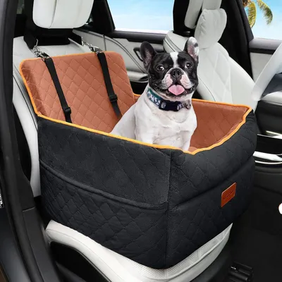 Produktbild von Hunde Autositz Sitzerhöhung für kleine bis mittlere Hunde, waschbar, mit Aufbewahrungstaschen, Schwarz/Braun