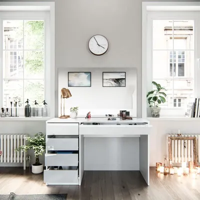 Produktbild von Schminktisch – Schminktisch – Schminktisch – Kosmetiktisch – Frisiertisch – Großer Spiegel – Weiß, 120 cm