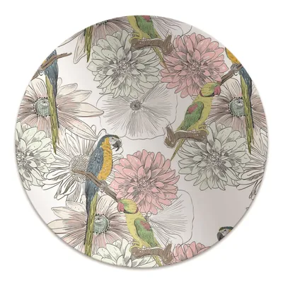 Produktbild von Rundmatte - Stuhlunterlage Bürostuhlunterlage - Rund Ø 100 cm - Bodenmatte - Fußmatte - Papagei und Blumen.
