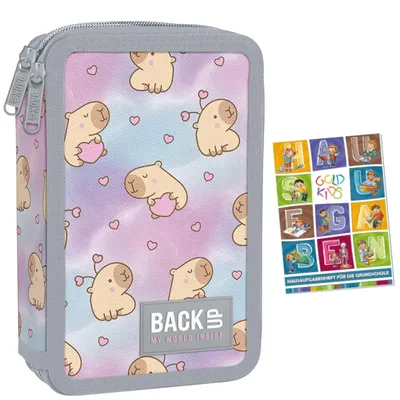 Produktbild von Federmäppchen 2 Fächer - Mäppchen für Mädchen und Jungen - Federmappe 2-Fach Federtasche Gefüllte Schüleretui und Hausaufgabenheft - Kapibara Motiv