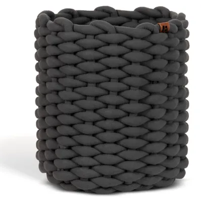 Produktbild von Bigso runder Aufbewahrungskorb aus weichem Stoff, geflochtener Storage Basket, super soft Oberfläche, vielseitiger Ordnungshelfer für Bad, Wohnzimmer & Schlafzimmer, Größe M, Grau