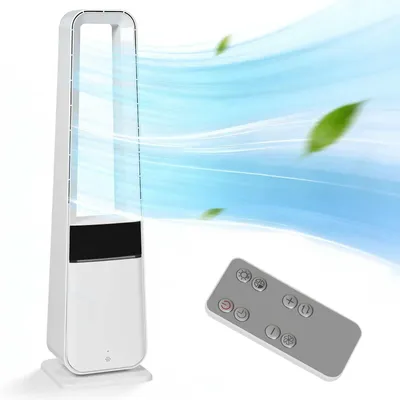 Image de ZELURXX Bladeless Ventilateur, Ventilateur de tour, Ventilateur sur pied silencieux avec filtre HEPA, 3 vitesses de vent, minuterie 12h, télécommande, purification de l'air, blanc