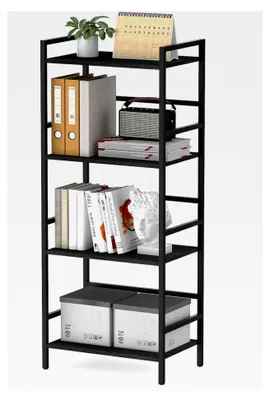 Produktbild von 4-stufiges Bücherregal mit Holzablagen, schwarzes Küchenregal, industrielles Aufbewahrungsregal für Wohnzimmer, Büro, Schlafzimmer, 43 x 28 x 102 cm