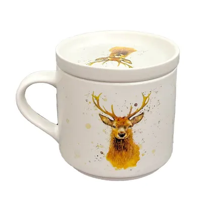 Produktbild von Jan Pashley Wild Deer Porzellanbecher mit Untersetzer-Deckel-Set