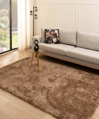 Produktbild von Unyqoos® Velours-Hochflorteppich Posh – Braun 200×300 cm, 50 mm Flor, Polyester, Soft‑Touch & weiche Dämpfung